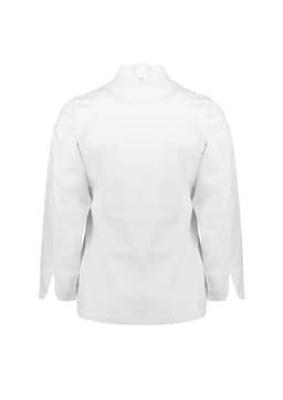 A white long sleeve chef jacket with a collar and no visible branding.