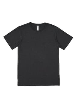 A black short sleeve t-shirt with a round neckline and a logo label on the inside.