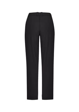 A pair of black women's straight leg pants featuring a comfort waistband and tailored design.
