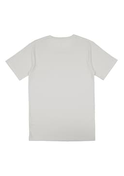 A plain grey short sleeve tee with a simple design and a logo on the back.