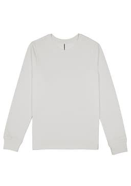 A long sleeve women's T-shirt in white, featuring a fitted design and a logo tag.