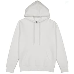 A white women's everyday hoodie with a front pocket and drawstring hood. The hoodie features a logo.