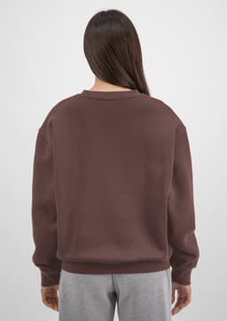 A brown women's crew sweatshirt with long sleeves and a relaxed fit, featuring a simple design and no visible branding.