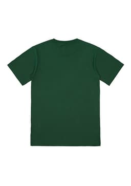 A green short sleeve tee with a plain back and a logo on the upper back.