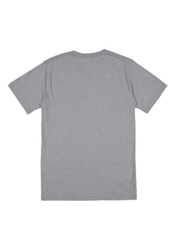 A grey short sleeve t-shirt with a plain back and a logo.