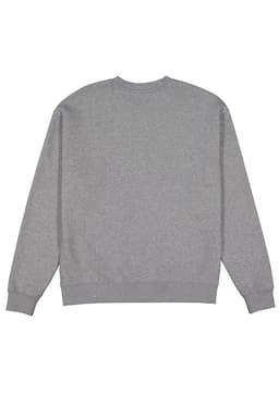A grey men's crew sweatshirt featuring a classic design with long sleeves and a ribbed hem. It has a branding logo.