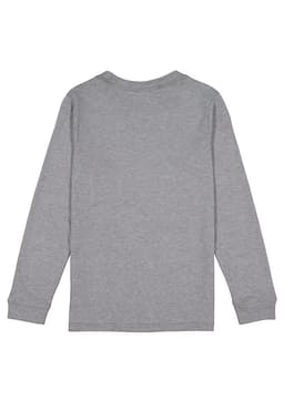 A grey long sleeve tee with a simple back design, featuring long sleeves and a crew neckline.