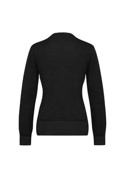 A black merino cardigan with a textured design, featuring long sleeves and a ribbed hem.