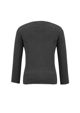 A women's 2-way zip cardigan in dark grey, featuring a fitted design and long sleeves. It has a logo on the back.