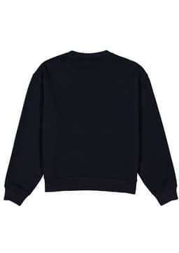 A navy women's crew sweatshirt with long sleeves and a ribbed hem. It features a simple design with no visible logos.
