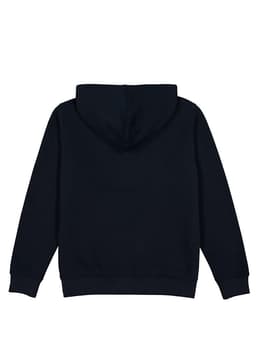 A women's everyday hoodie in dark navy, featuring a hood and a simple, minimalist design.