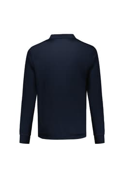 A men's long sleeve polo shirt in navy blue, featuring long sleeves and a collar, with a logo on the chest.