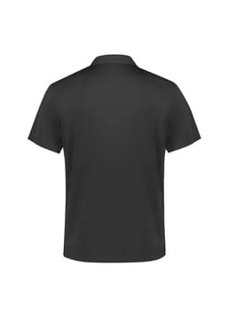 A black men's action short sleeve polo shirt with a plain back and no visible logos.