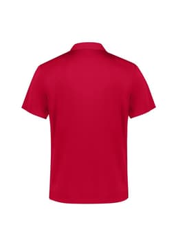 A red short sleeve polo shirt with a plain back and a small logo on the neckline.