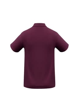 A men's polo shirt in a rich purple hue, featuring short sleeves and a classic collar. It has a small logo on the back.