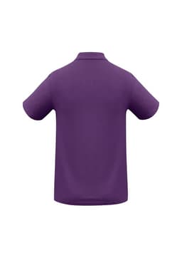 A purple crew men's polo shirt with short sleeves and a collar, featuring a logo.