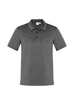 A dark grey short sleeve polo shirt featuring a collar and a logo. Suitable for casual or semi-formal occasions.
