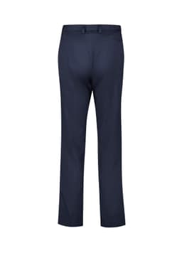 Navy tapered leg pants with an adjustable waist and logo on the waistband. Back view displayed.