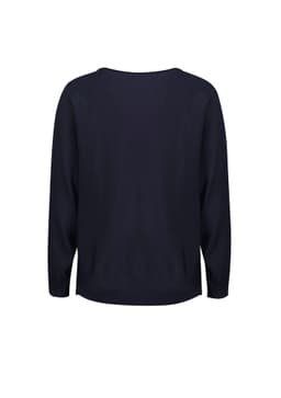 A navy batwing sweater top with long sleeves and a relaxed fit, featuring a simple back design.