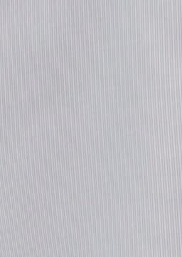 A women's button-up shirt in a light grey with subtle vertical stripes and 3/4 sleeves, featuring a logo.