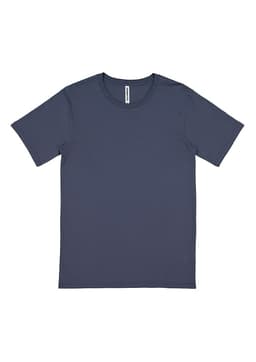 A navy short sleeve t-shirt with a round neck and no visible designs. It features a brand logo.