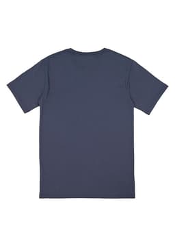 A navy blue short sleeve T-shirt with a simple design and no visible markings on the back.