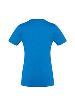 A blue women's short sleeve tee with a fitted design and no visible branding on the back.