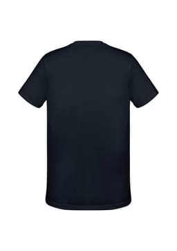 A dark navy short sleeve men's tee featuring a classic round neck and a smooth finish. Includes a subtle logo.