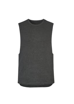 A men's sleeveless tee in dark grey with a simple, unbranded design and a relaxed fit.