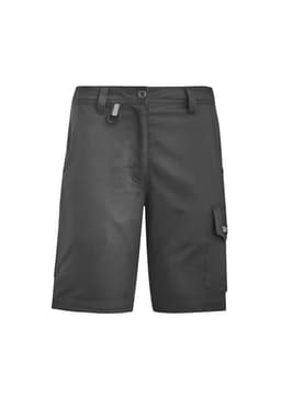 A pair of black rugged cooling vented shorts with multiple pockets and a logo. Suitable for workwear.