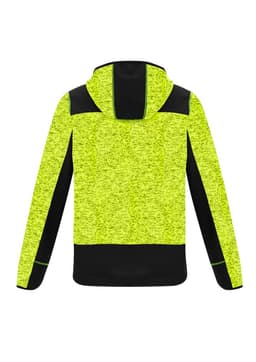 A bright yellow and black unisex hoodie featuring a reinforced knit design and a hood. It includes branding.