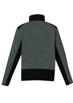 A grey and black unisex pullover with a half zip and reinforced knit design, featuring a back view.