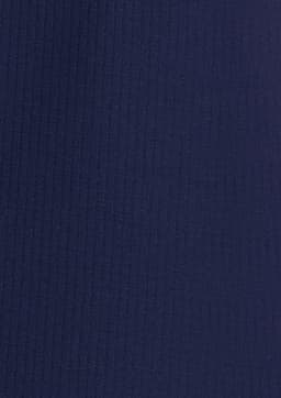 A navy blue long sleeve button-up shirt with ribbed texture and a logo.