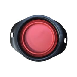 A pet folding bowl in black and red, featuring a smooth interior and handles for easy transport.