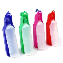 A drink bottle set with a green, blue, pink, and transparent holder, featuring a logo on the bottle.