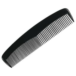 A double-head comb in black, featuring fine teeth on one side and wider teeth on the other.