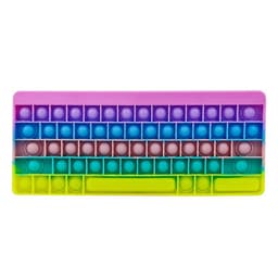 A colourful fidget keyboard in bright pink, blue, green, and purple, featuring various poppable bubbles in a keyboard layout.