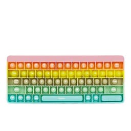 A fidget keyboard in pastel colours, featuring round keys and a gradient design from pink to green.