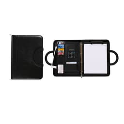 A black Conference Ring Portfolio featuring a calculator, card slots, and a notepad compartment.