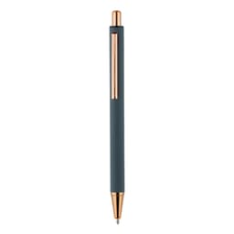 A metal push-up pen in dark grey with a rose gold clip and tip. It features a sleek, modern design.