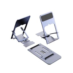 A desktop mobile phone holder stand in grey, featuring an adjustable design with a sleek, modern look.