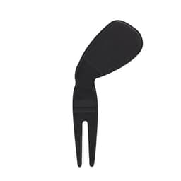 A black divot tool with a textured handle and pointed end, used for golf ball marking and repair.