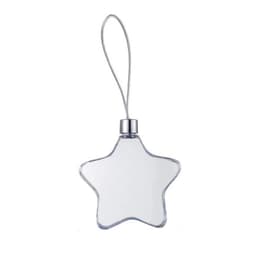 A star-shaped photo frame in clear plastic with a silver hanging thread. The frame is empty and has a simple design.