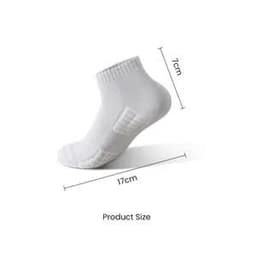 A pair of white low cut sports socks with cushioned non-slip features, displayed at an angle.