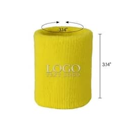 A yellow terry sweatband wristband with an embroidered logo, measuring 3.14 inches in diameter and height.