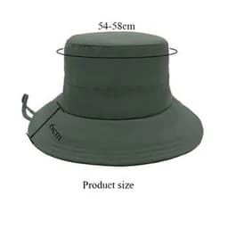 A foldable, breathable bucket hat in dark green with a logo, featuring adjustable sizing from 54-58cm.
