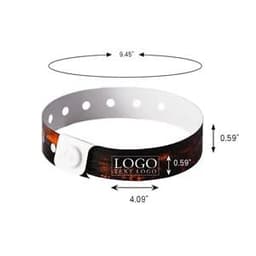 A PVC waterproof identification wristband in black and white, featuring a secure fastening and adjustable holes.