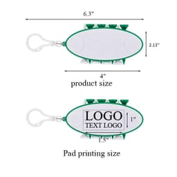 A green and white marketing golf tool set key tag featuring multiple golf tools and a spot for logo branding.