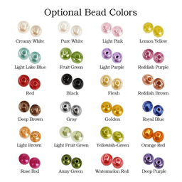 A selection of optional bead colours for custom designs, featuring various shades including red, blue, and green.