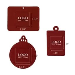 A red felt holiday photo frame set featuring three designs: a rectangle, a circle, and a tag, each with a logo.